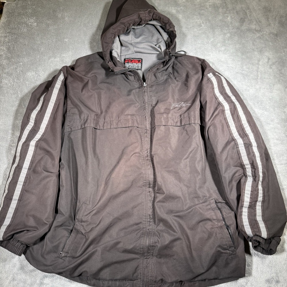 Vintage FUBU Full Zip Windbreaker Faded Black Jacket Men's Oversized XL